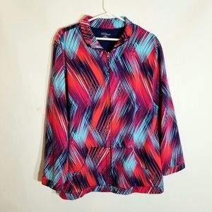 Liz & Me For Catherines Full Zip Top Womens 2X Pockets Collared Tunic Red Purple